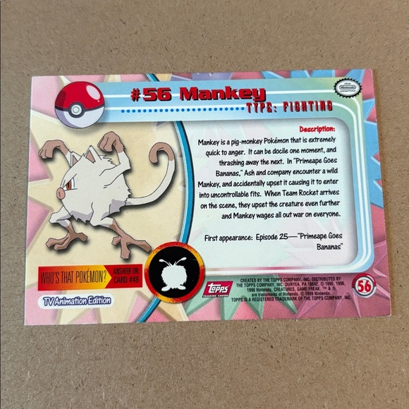 Topps Pokemon Mankey Card - Picture 4 of 5